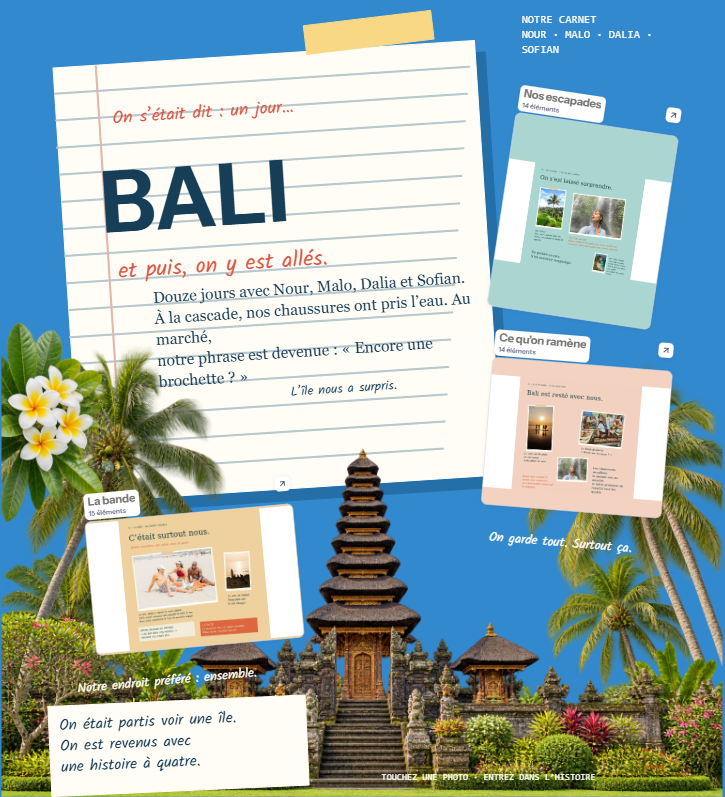 Exemple de carnet de voyage à Bali dans Tramepad